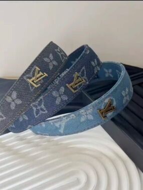 Dark Blue Denim Headband with Gold Emblem New